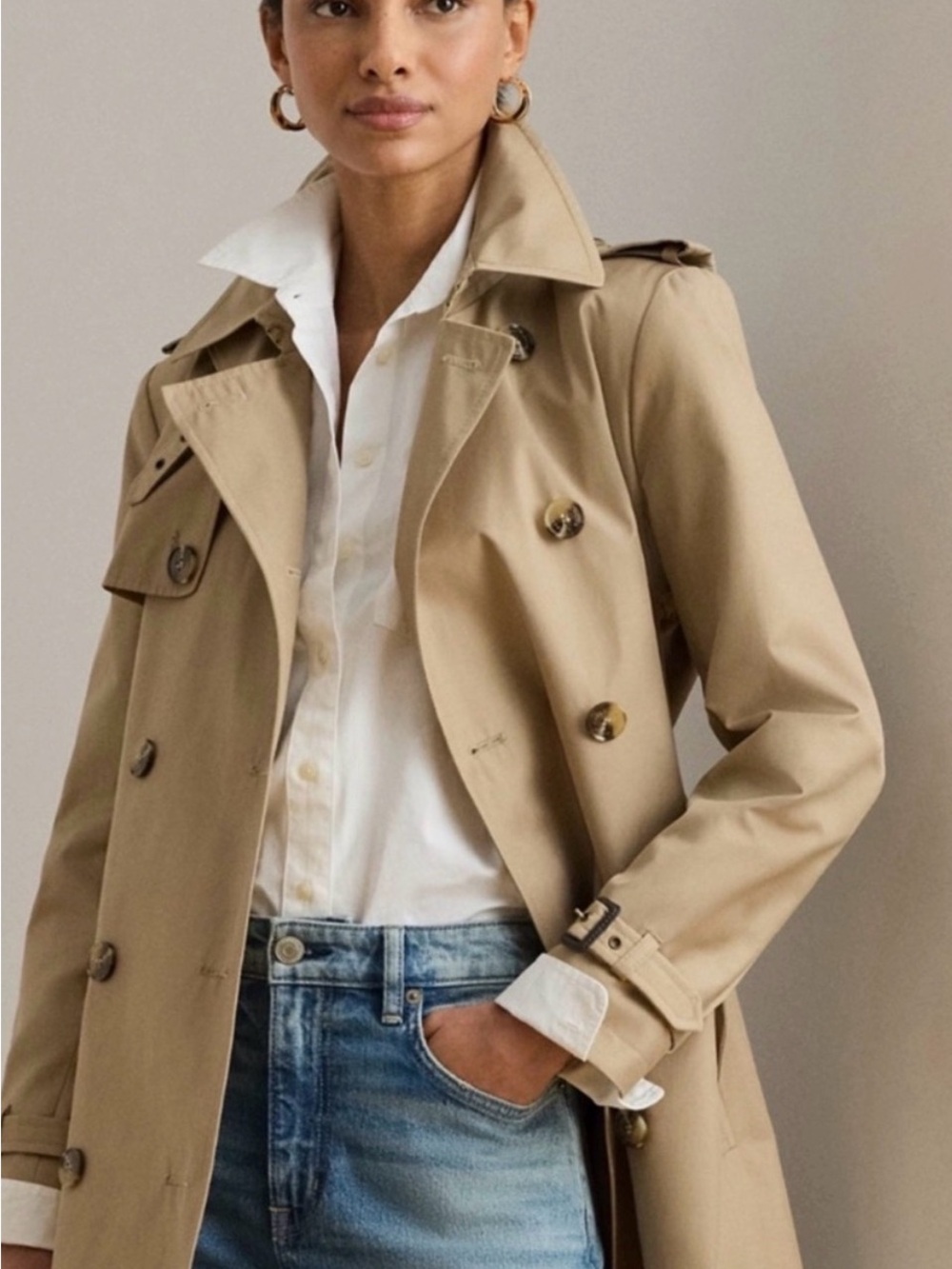Lauren Ralph Lauren Women's Tan Double-Breasted Trench Coat - Picture 2 of 5